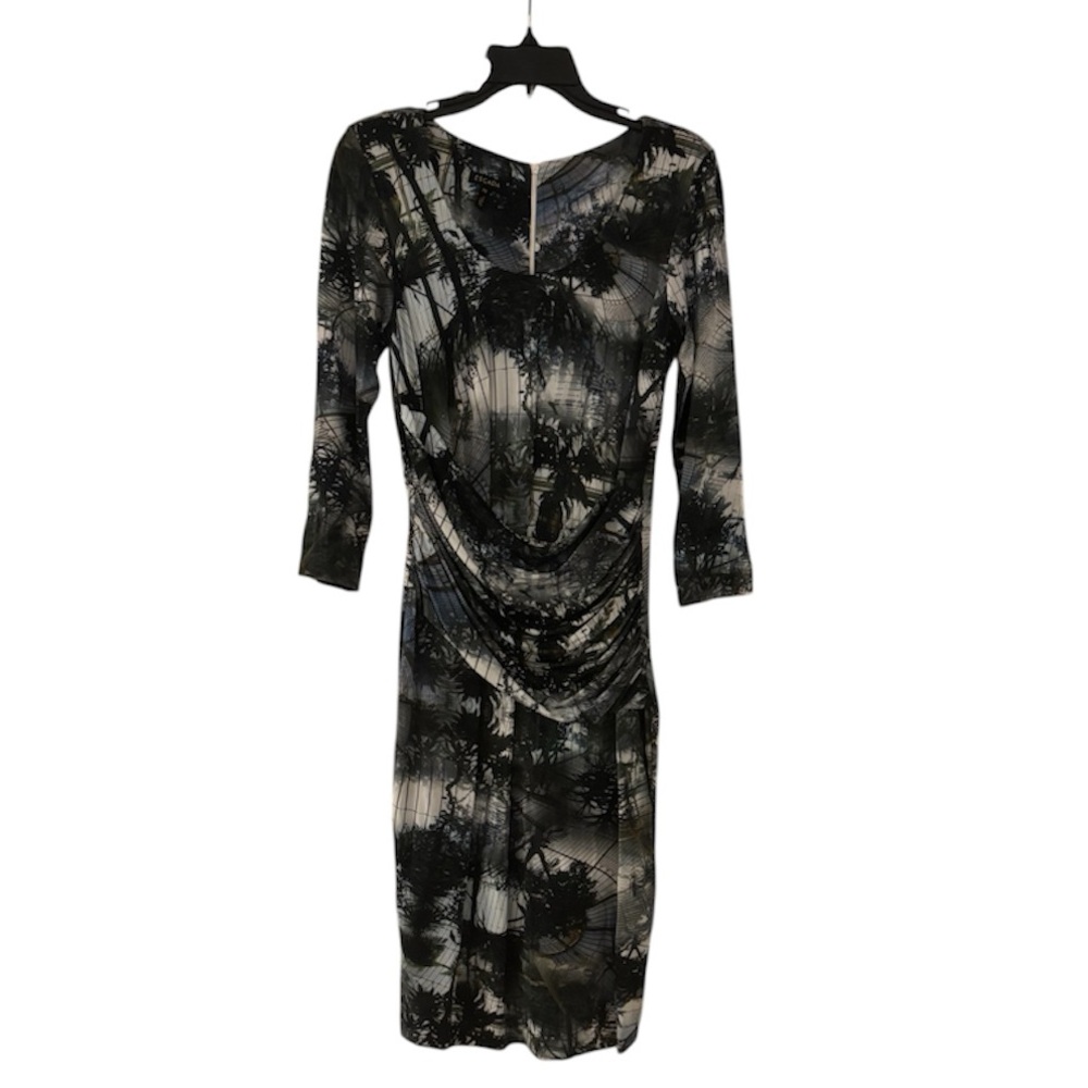 ESCADA Elmonde Black and Gray 3/4 Sleeve Abstract Terrarium Dress
